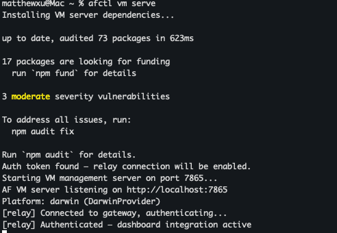 Running afctl vm serve