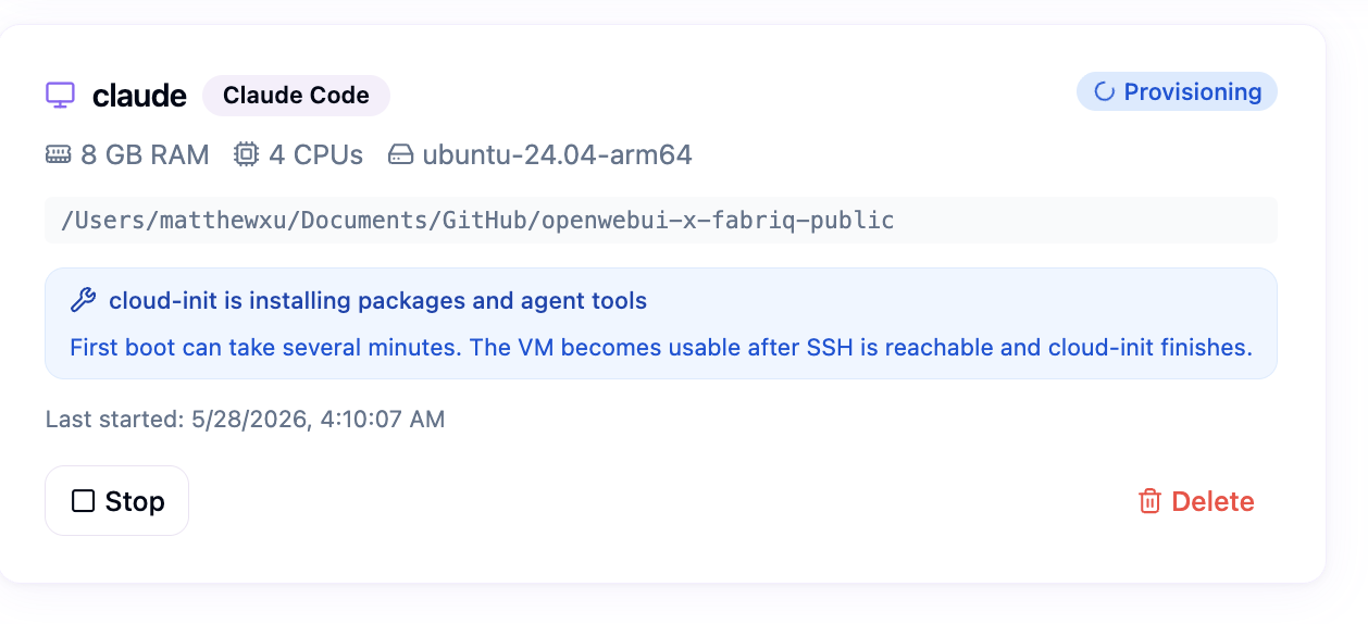 Provisioning VM card